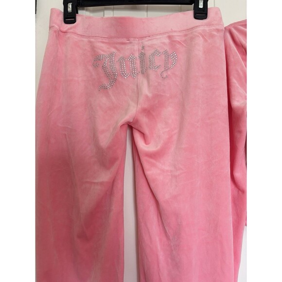 Juicy Couture Velour Tracksuit Set Hoodie Pants Rhinestone Logo Flamingo Pink S - Picture 3 of 7